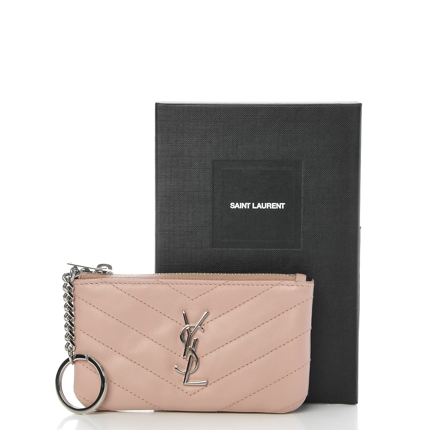 Saint Laurent Calfskin Matelasse Monogram Key Pouch Pale Pink 8 of 8