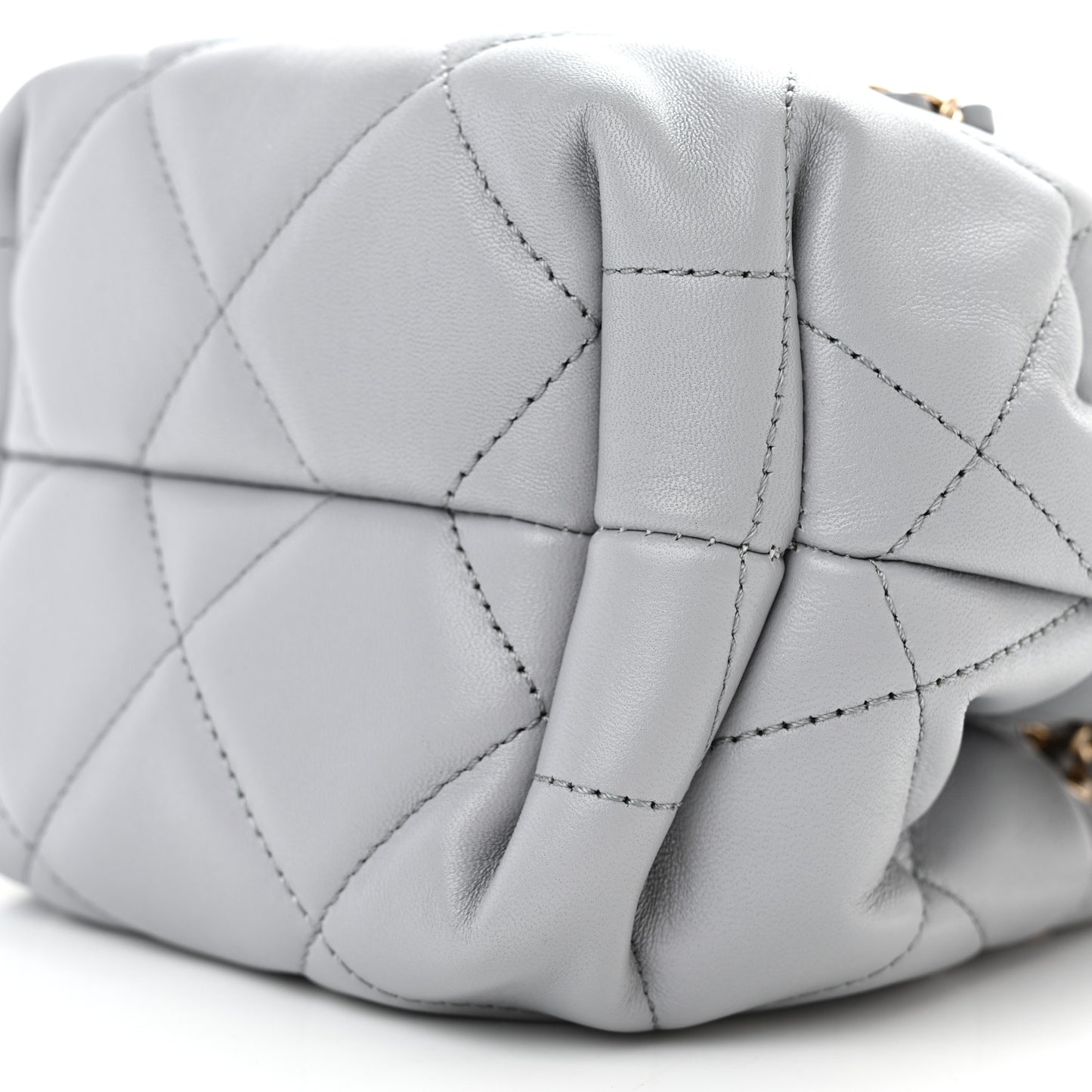 Lambskin Quilted CC Dweller Drawstring Bucket Bag Light Grey