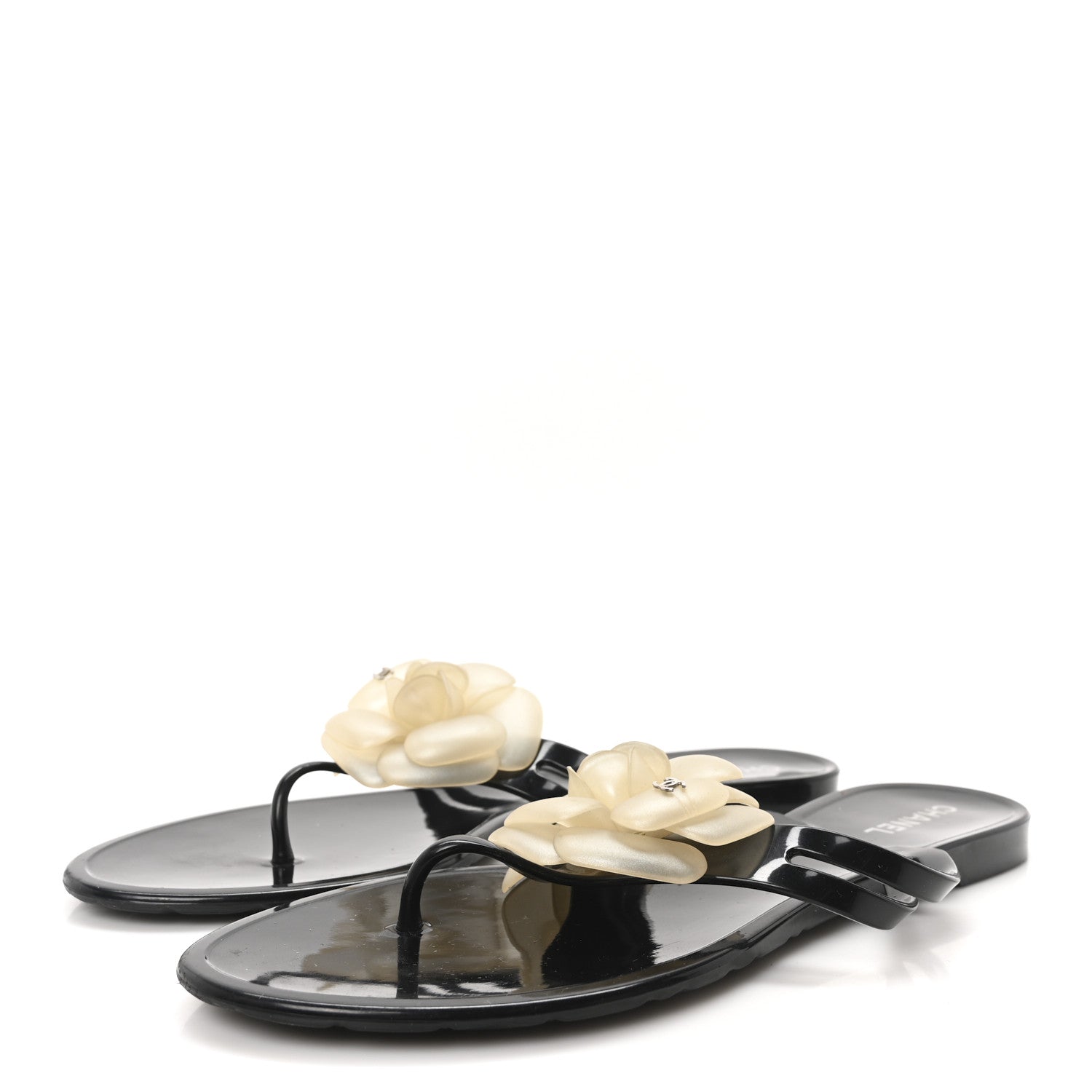 Chanel Jelly Camellia Thong Sandals 41 Black Ivory 4 of 8