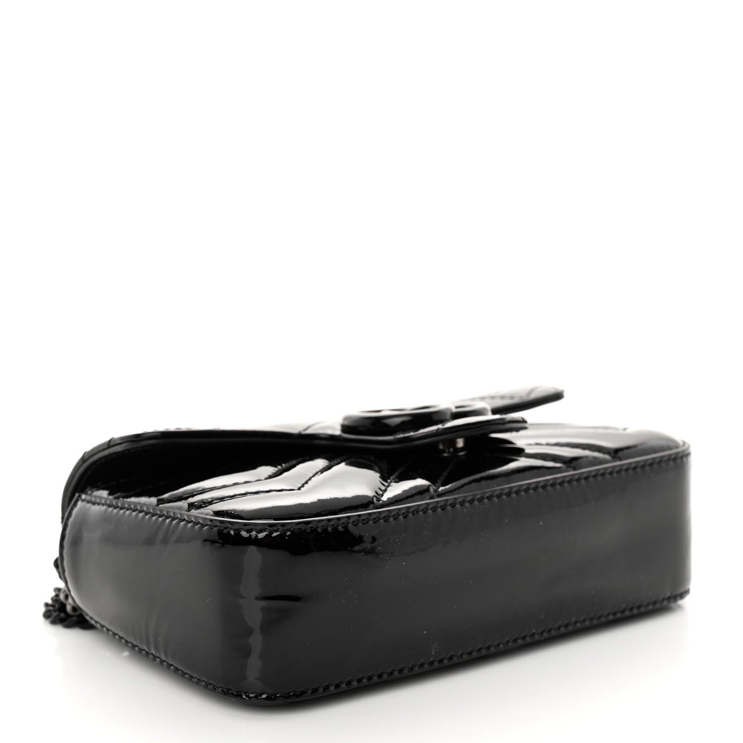 Gucci Patent Lambskin Enamel Matelasse Monochrome Super Mini GG Marmont Shoulder Bag Black 4 of 9