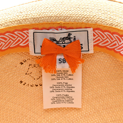 Hermes Straw Panama Brisa Fantaisie D'Etriers Greta Hat 58 Naturel Orange 7 of 8