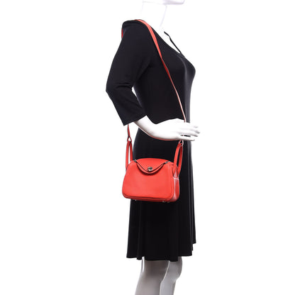 Hermes Taurillon Clemence Mini Lindy 20 Rose Texas 2 of 10