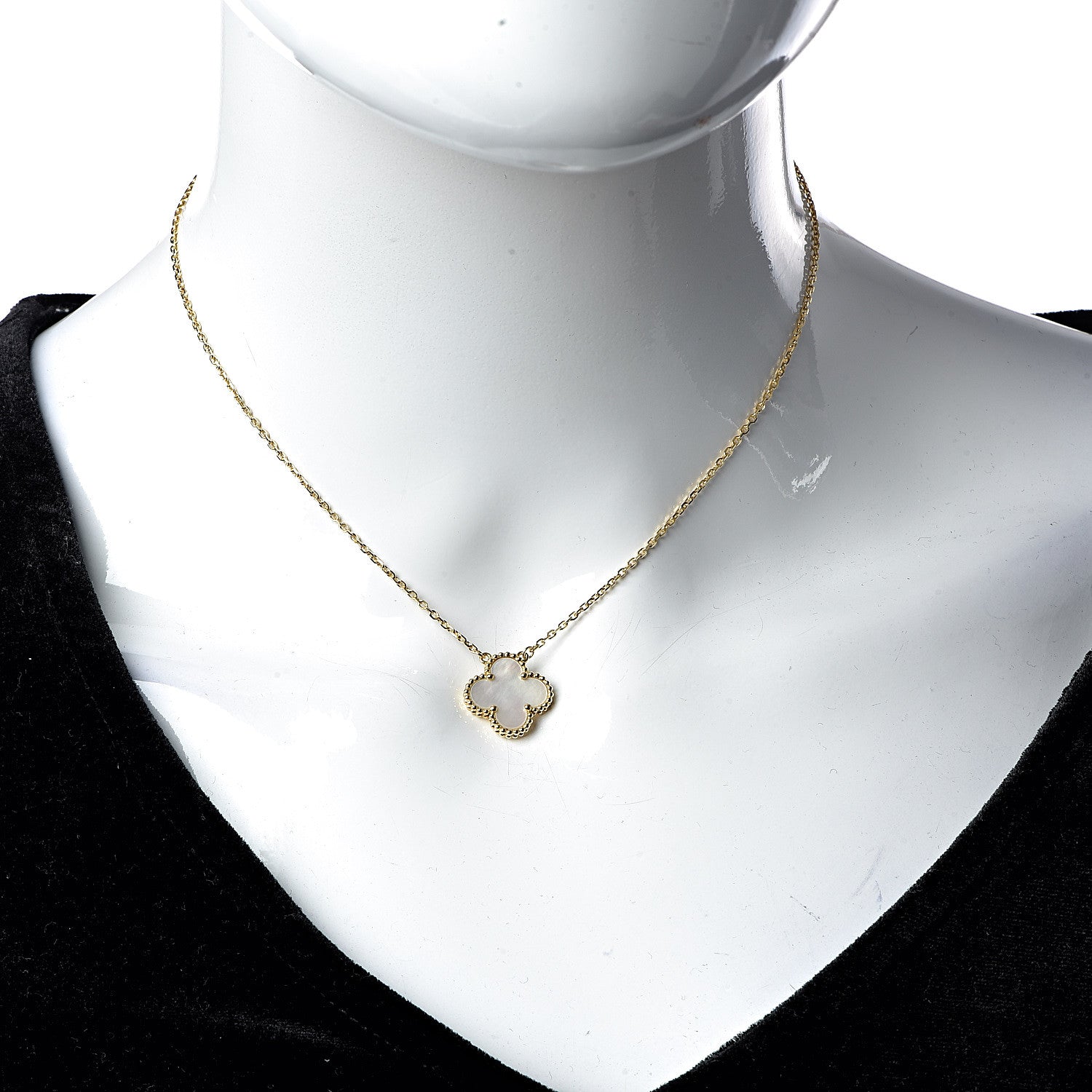 Van Cleef & Arpels 18K Yellow Gold Mother of Pearl Vintage Alhambra Pendant Necklace 2 of 8