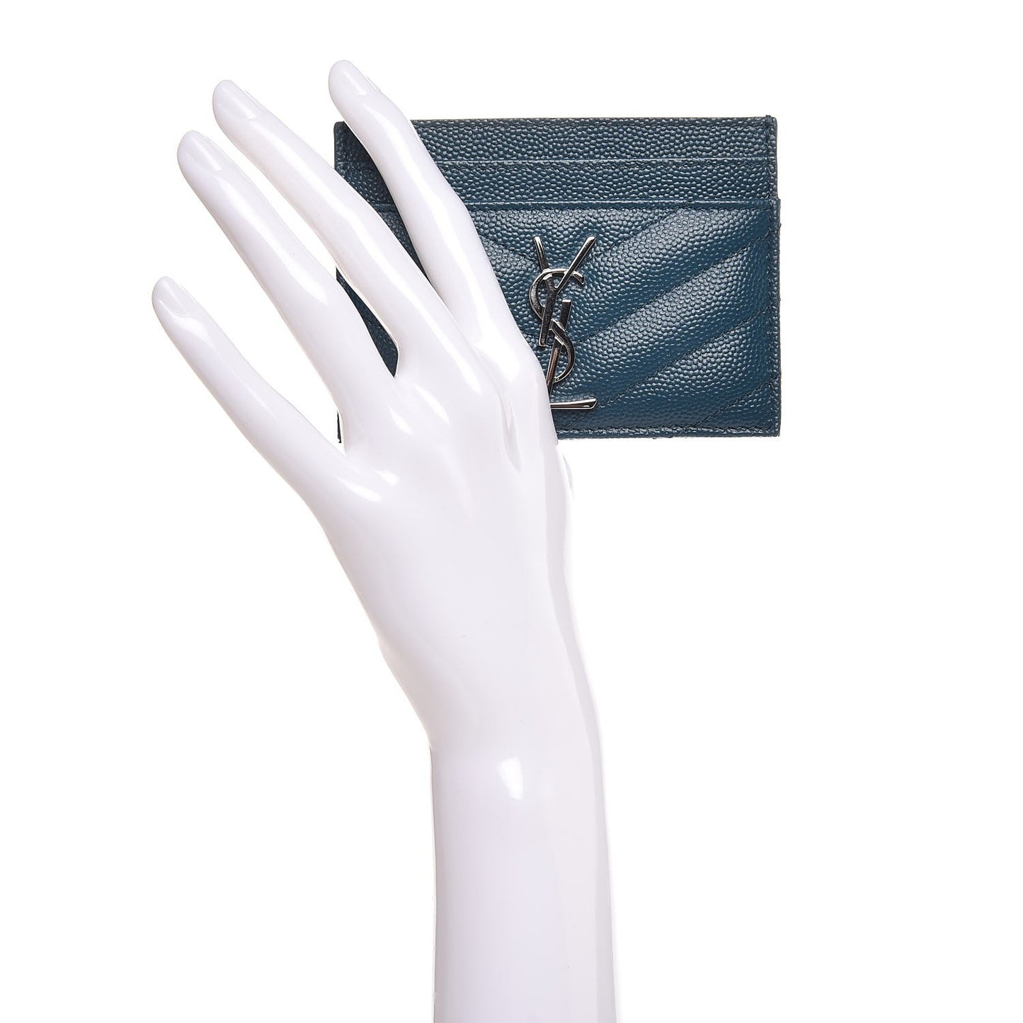 Grain De Poudre Matelasse Chevron Monogram Credit Card Case Peacock Green