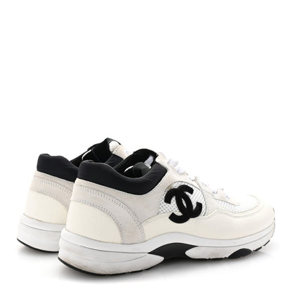 Chanel Mesh Suede Calfskin Grained Calfskin Womens CC Sneakers 40 White Black 5 of 9