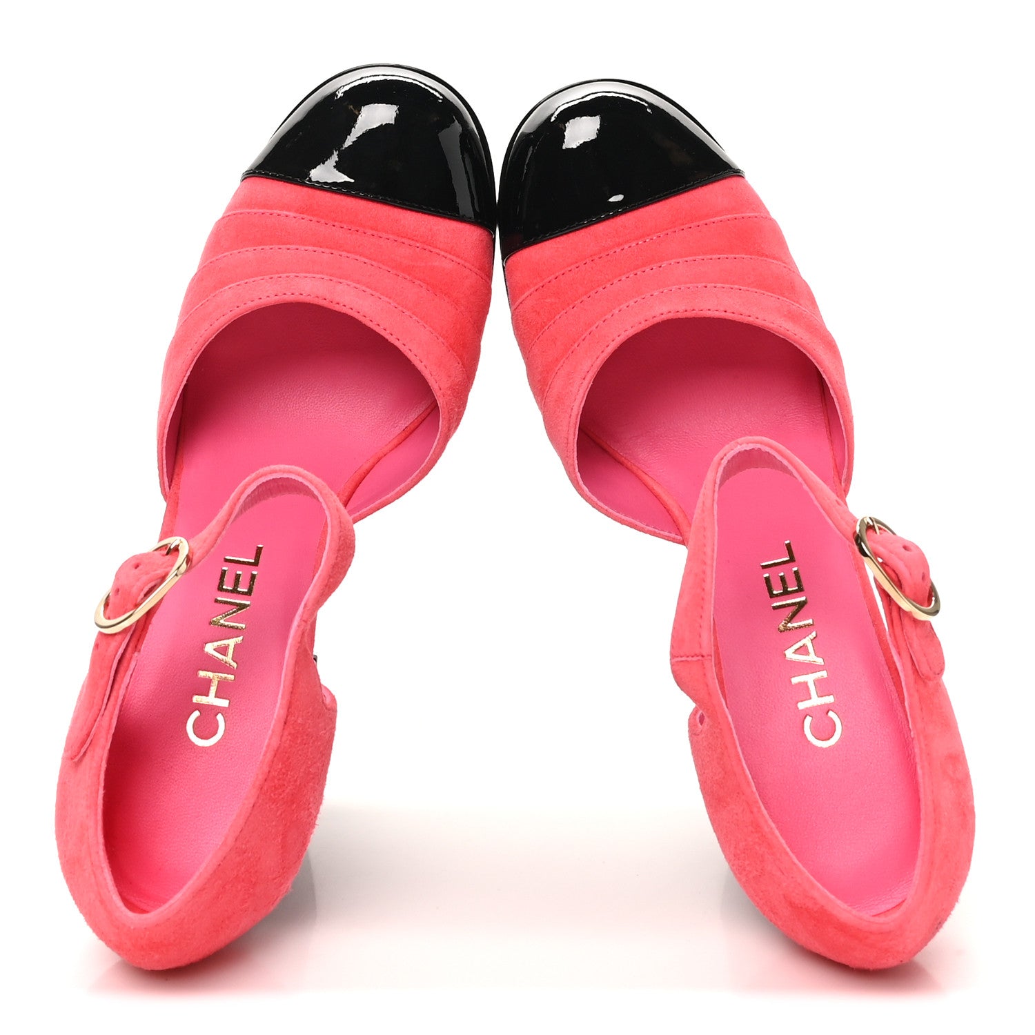 Chanel Suede Kidskin Patent CC Platform Pumps 37 Dark Pink Black 2 of 11