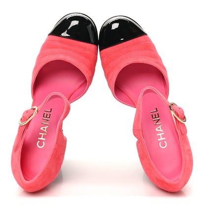 Chanel Suede Kidskin Patent CC Platform Pumps 37 Dark Pink Black 2 of 11