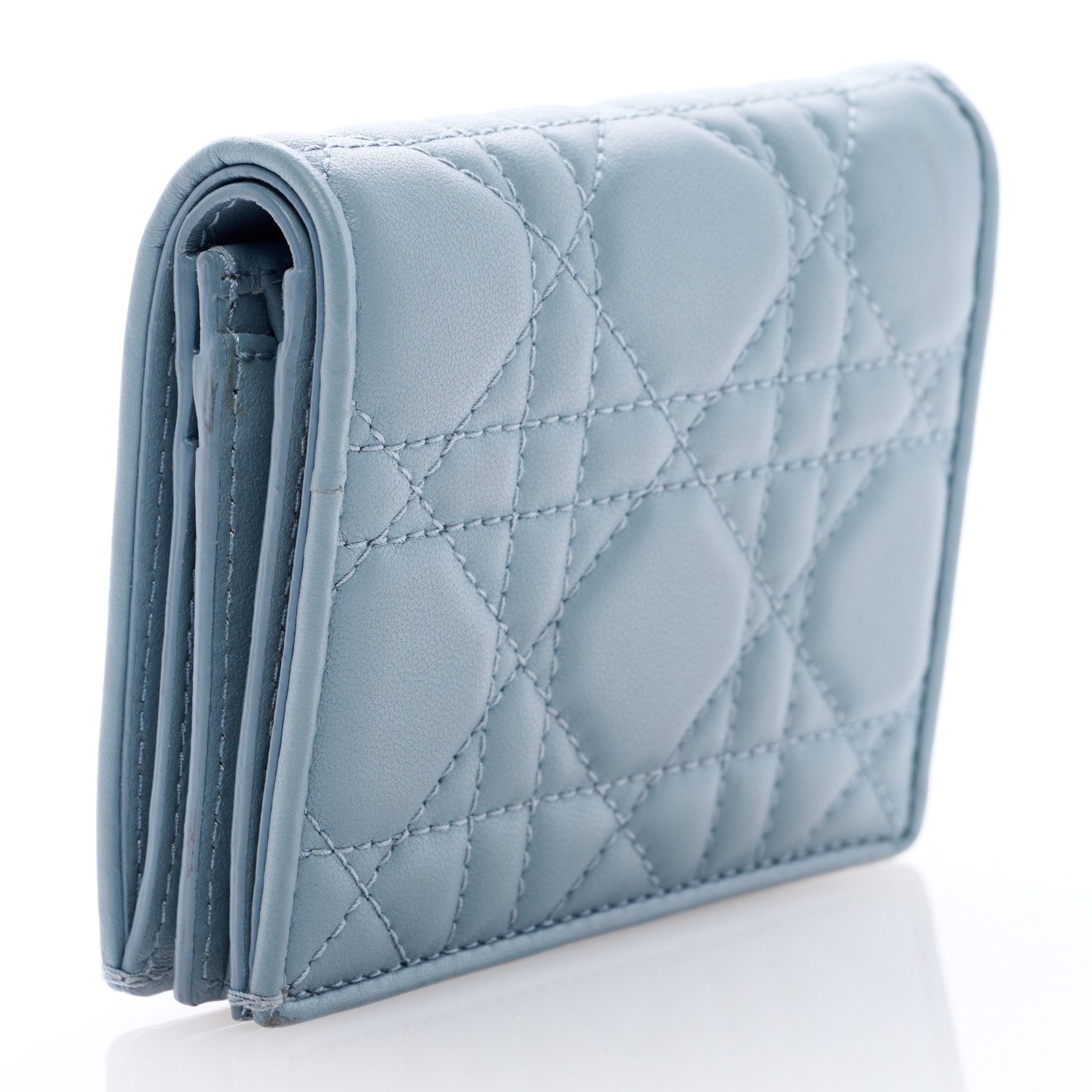 Christian Dior Lambskin Cannage Mini Lady Dior Wallet Cloud Blue 3 of 6