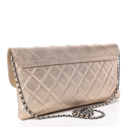 Chanel Metallic Calfskin Quilted Flap Clutch With Chain Light Gold 3 of 9