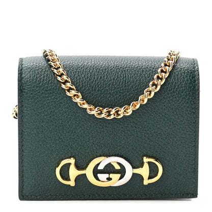 Gucci Grainy Calfskin Zumi Chain Card Case Wallet Vintage Green 1 of 8