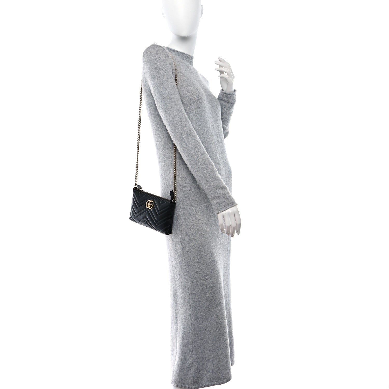 Gucci Calfskin Matelasse Mini GG Marmont Chain Bag Black 2 of 9