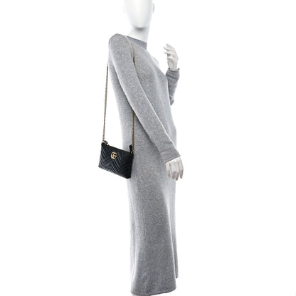 Gucci Calfskin Matelasse Mini GG Marmont Chain Bag Black 2 of 9