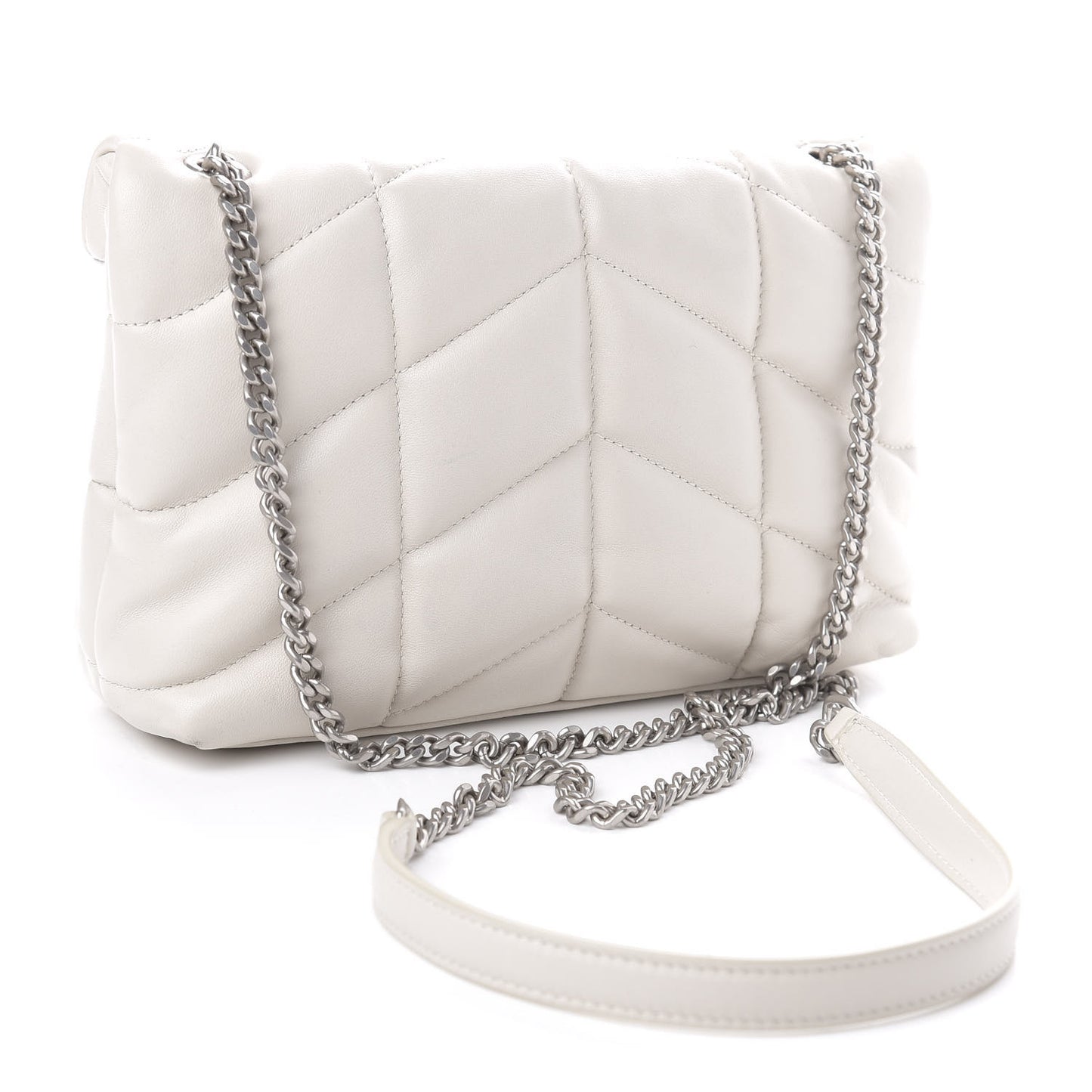 Lambskin Quilted Toy Loulou Puffer Monogram Chain Satchel Blanc Vintage