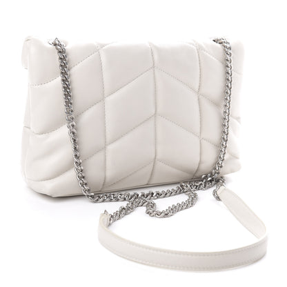 Saint Laurent Lambskin Quilted Toy Loulou Puffer Monogram Chain Satchel Blanc Vintage 3 of 12