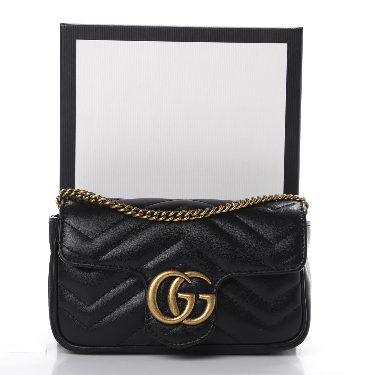 Calfskin Matelasse Super Mini GG Marmont Shoulder Bag Black