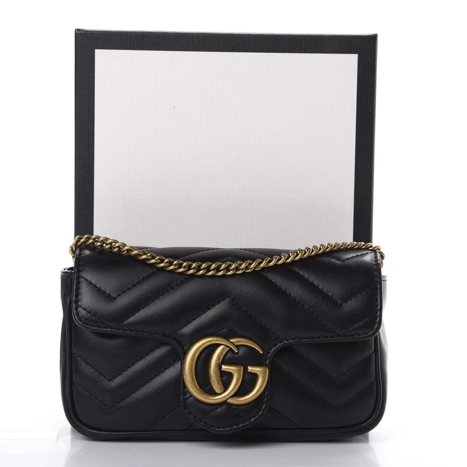 Gucci Calfskin Matelasse Super Mini GG Marmont Shoulder Bag Black 11 of 11