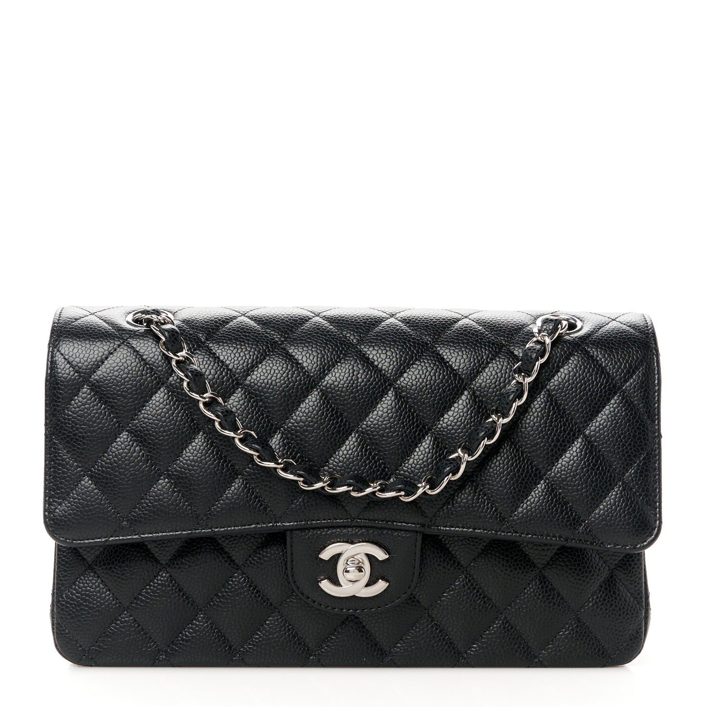 Caviar Quilted Medium Double Flap Black