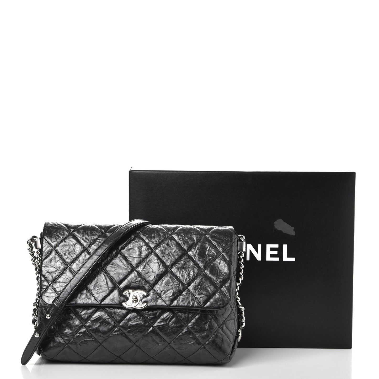 Crackled Aged Calfskin Big Bang Flap Black