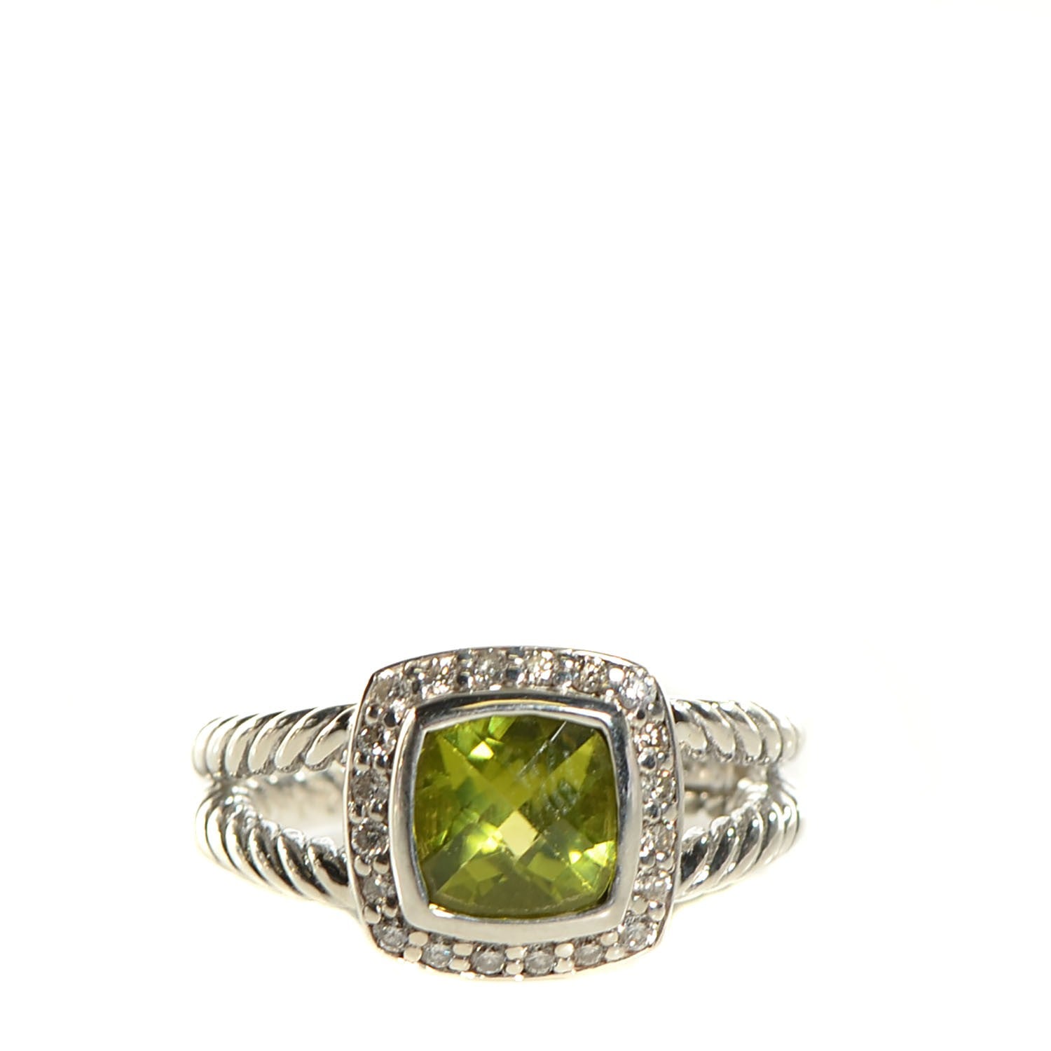 David Yurman Sterling Silver Diamond Peridot 7mm Petite Albion Ring 52 6 1 of 4