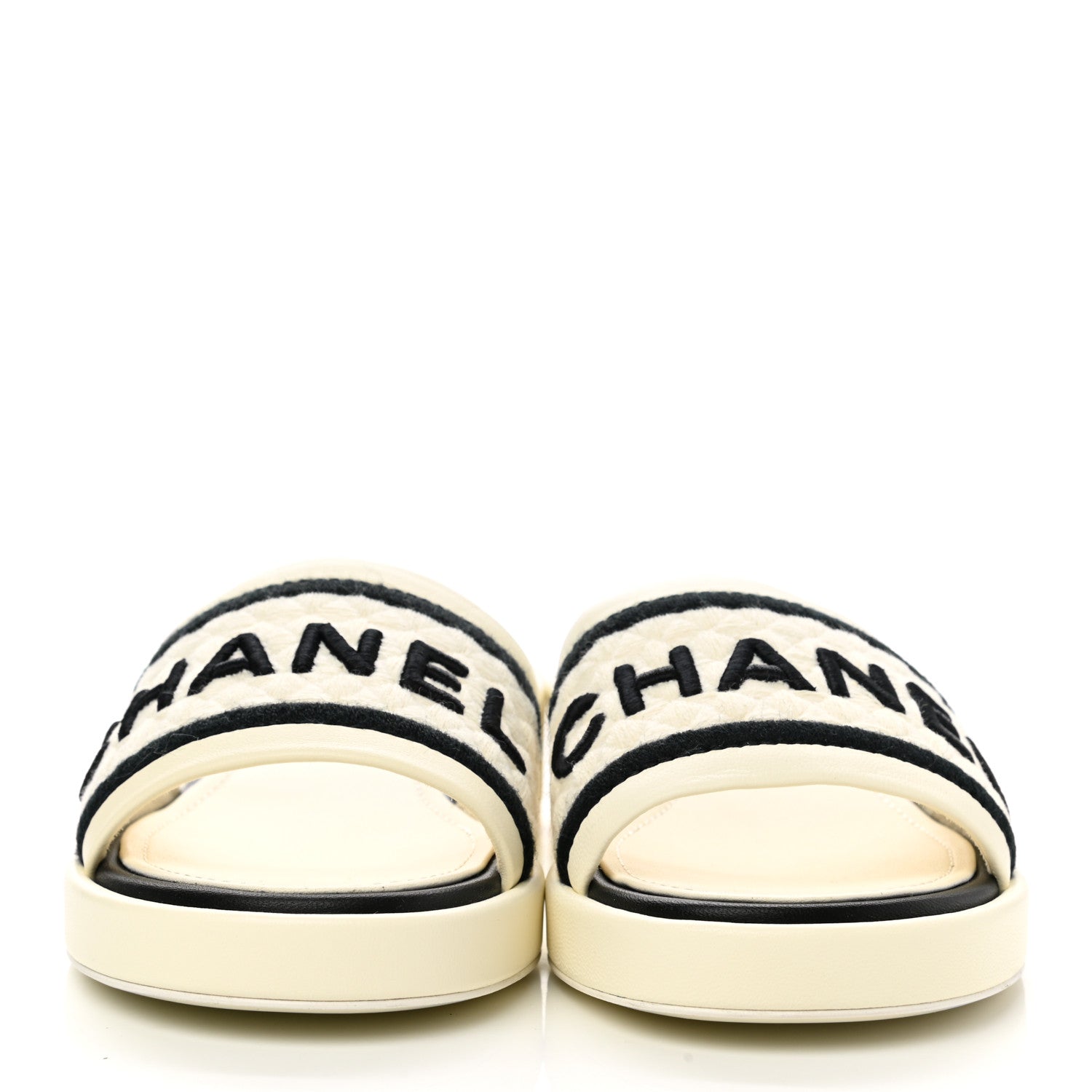 Chanel Lambskin Embroidered Logo Mules 35 Ivory Black 2 of 9