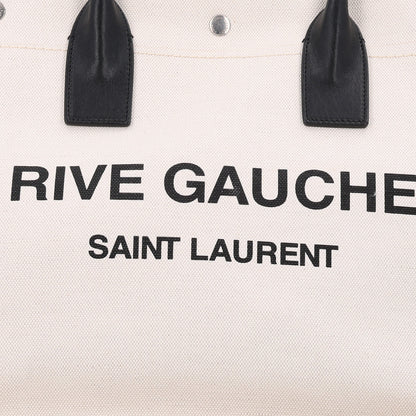 Saint Laurent Linen Calfskin Small Rive Gauche Tote Greggio Natural 7 of 9
