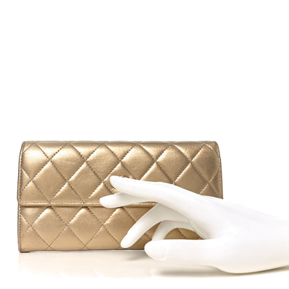 Chanel Metallic Lambskin Quilted Large Gusset Flap Wallet Gold 2 of 10
