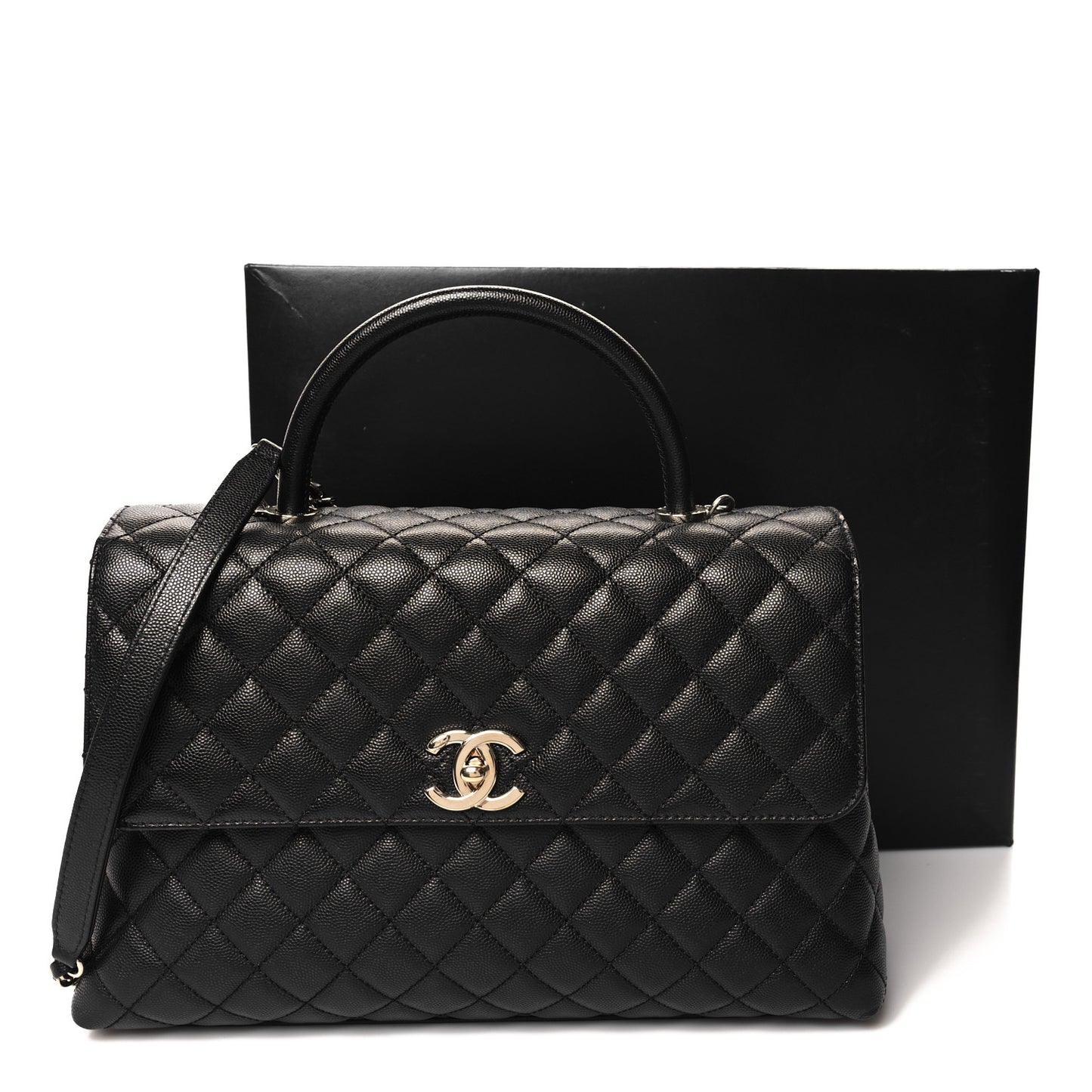 Caviar Quilted Medium Coco Handle Flap Black