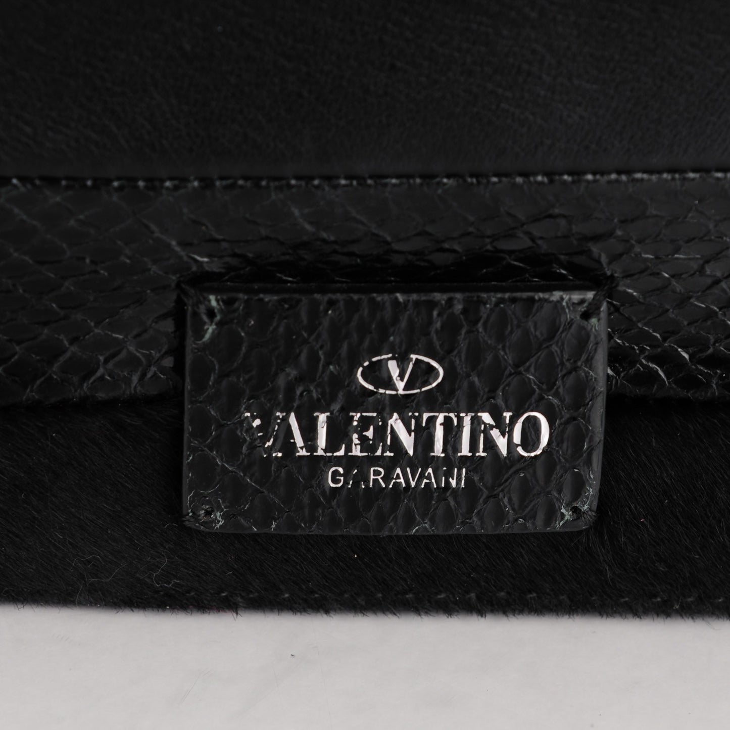 Snakeskin Embossed Vitello Calf Hair B-Rockstud Flap Black