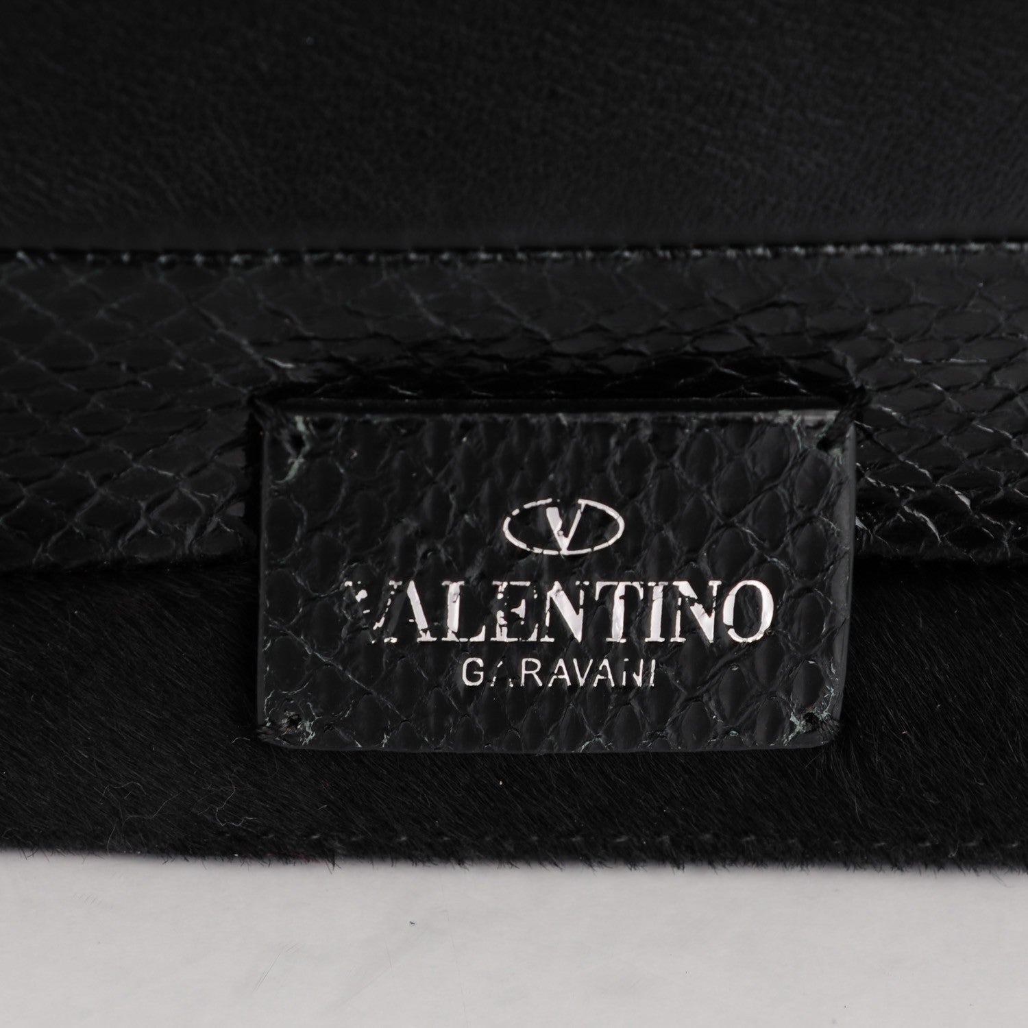 Valentino Garavani Snakeskin Embossed Vitello Calf Hair B-Rockstud Flap Black 7 of 8