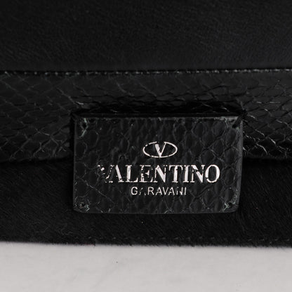 Valentino Garavani Snakeskin Embossed Vitello Calf Hair B-Rockstud Flap Black 7 of 8