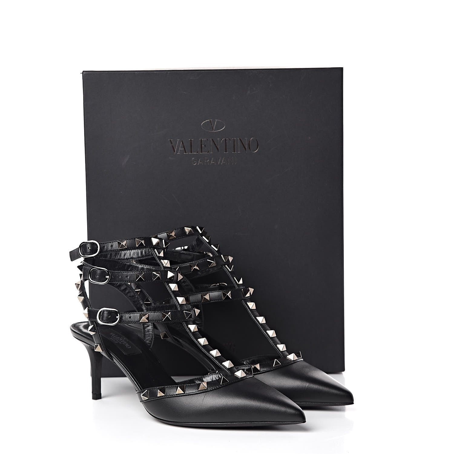 Valentino Garavani Nappa Rockstud Ankle Strap Low Heel Pumps 38.5 Black 8 of 8