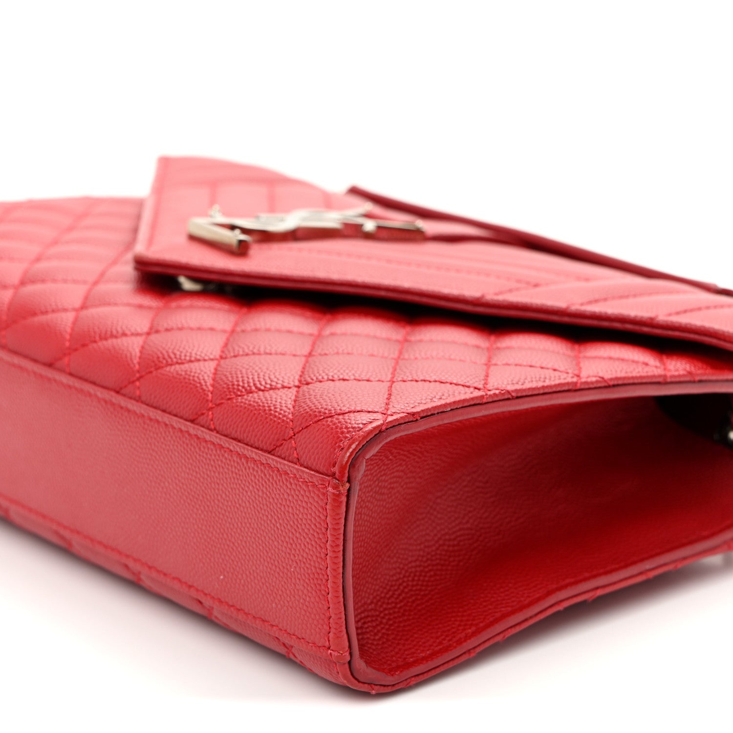 Saint Laurent Grain De Poudre Textured Mixed Matelasse Triquilt Medium Monogram Satchel New Red 9 of 10