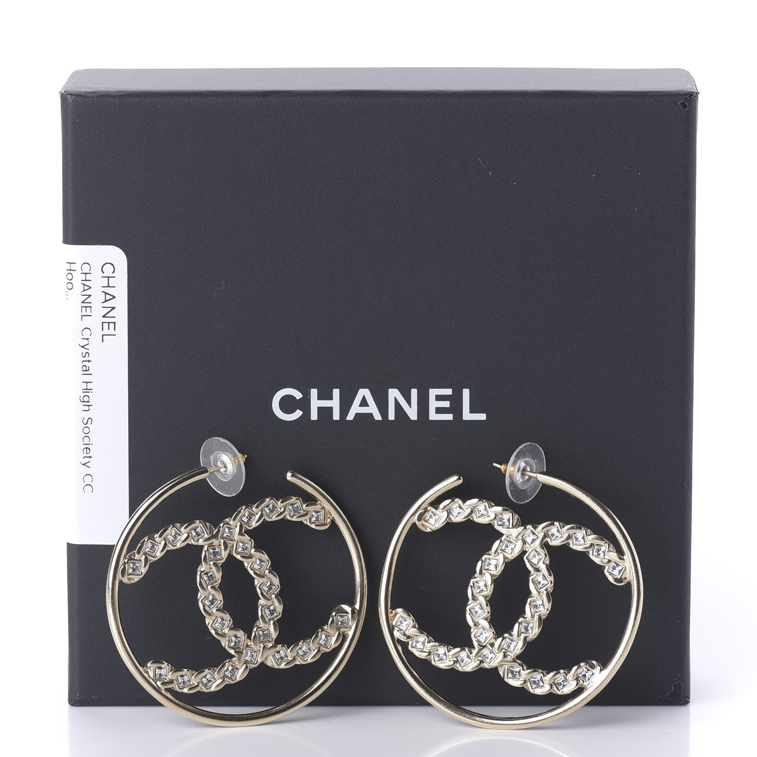 Chanel Crystal High Society CC Hoop Earrings Gold 5 of 6