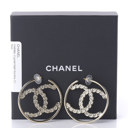 Chanel Crystal High Society CC Hoop Earrings Gold 5 of 6
