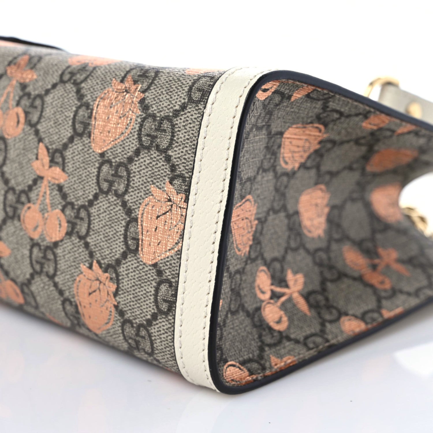 Gucci GG Supreme Monogram Berry Textured Dollar Calfskin Small Padlock Tote Beige Ebony Light Copper Mystic White 6 of 9