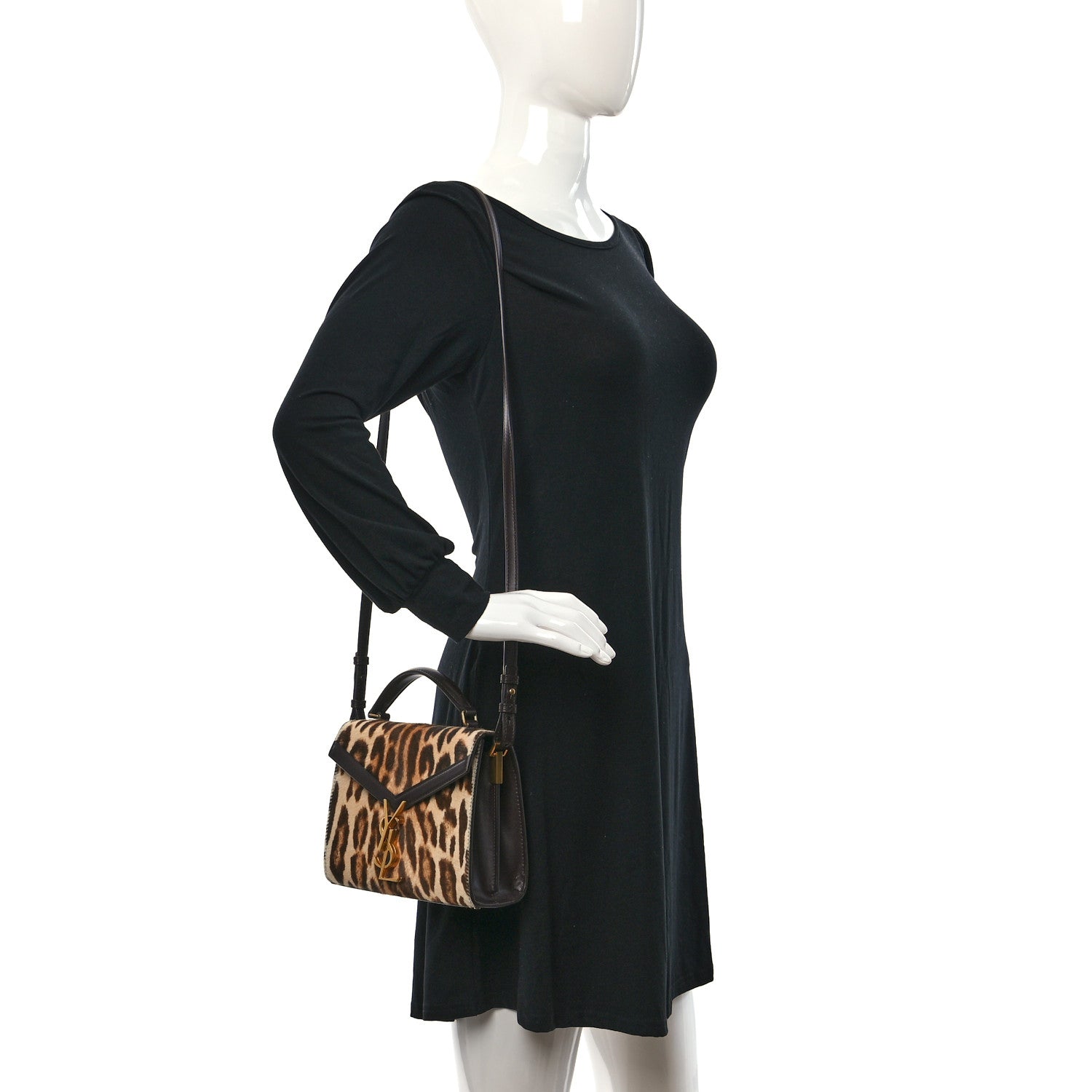 Saint Laurent Calfskin Pony Hair Leopard Print Mini Monogram Cassandra Top Handle Brown 2 of 9