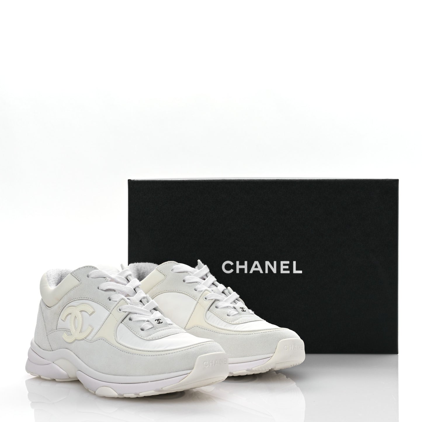 Suede Calfskin Fabric CC Sneakers 38.5 White