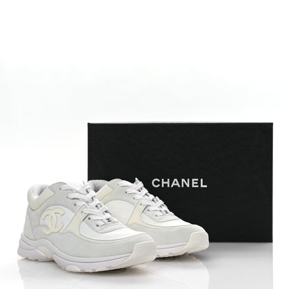 Chanel Suede Calfskin Fabric CC Sneakers 38.5 White 8 of 8