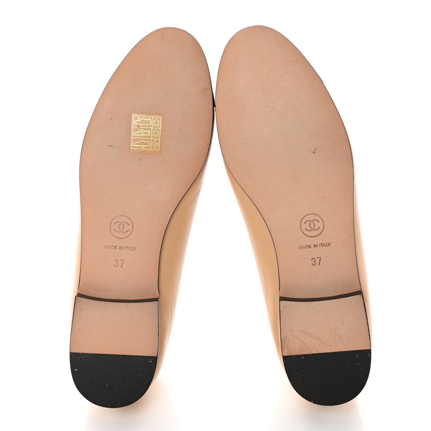 Chanel Lambskin Cap Toe CC Ballerina Flats 37 Beige Black 5 of 9