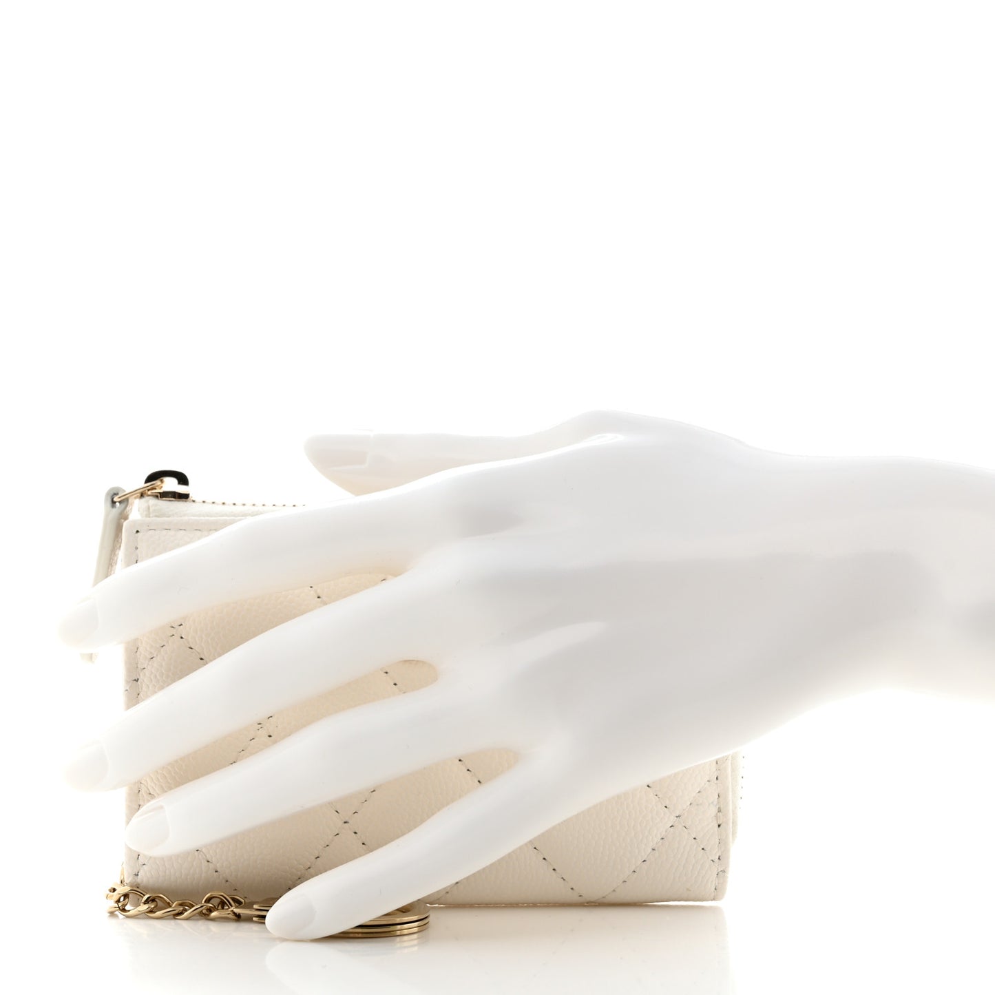 Caviar Quilted Zipped Key Holder Case White