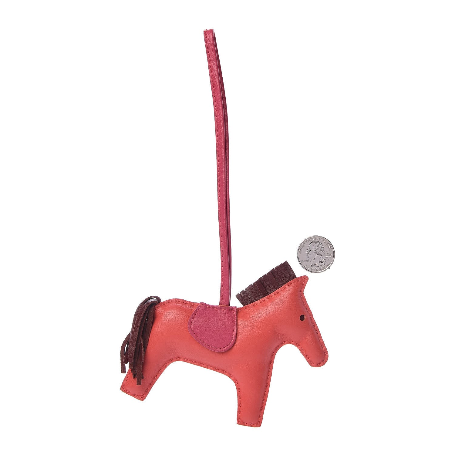 Hermes Milo Lambskin Grigri Rodeo Horse Bag Charm MM Rose Jaipur Shocking Rouge H 1 of 4