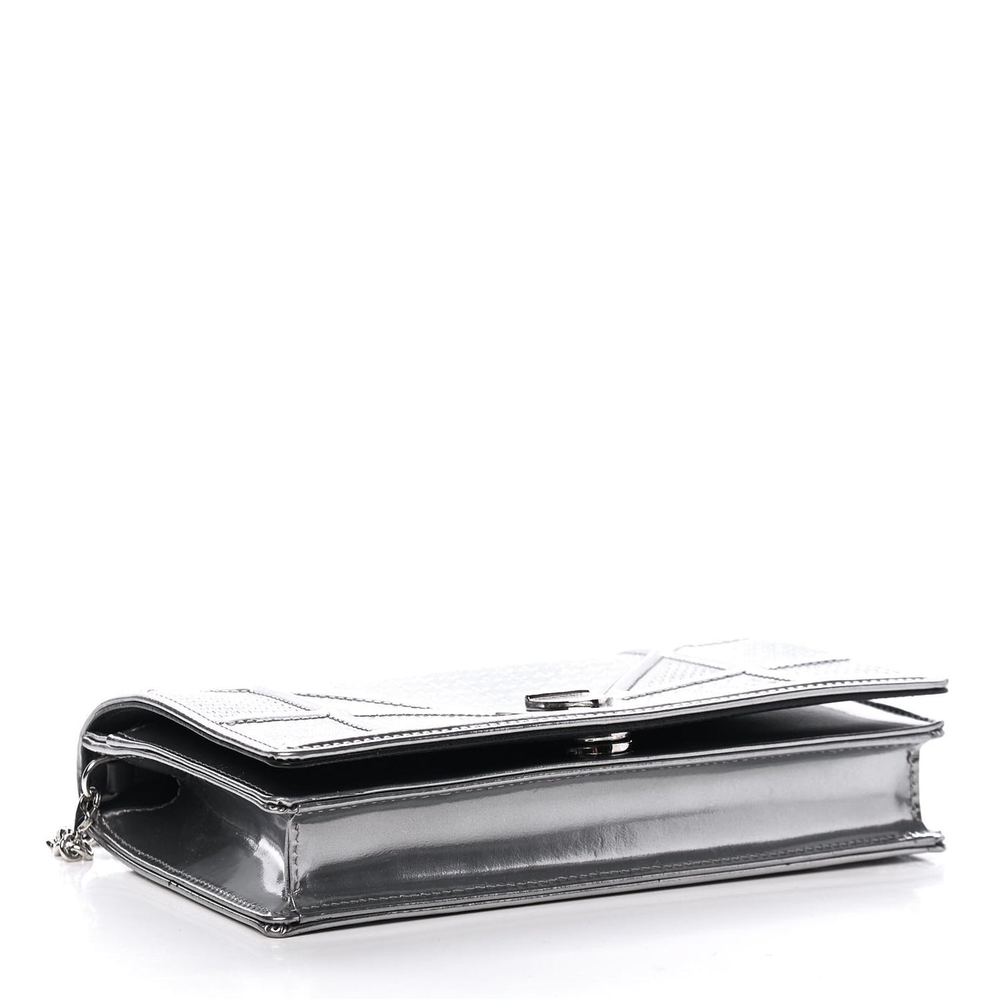 Metallic Patent Micro-Cannage Diorama Wallet on Chain Pouch Argent