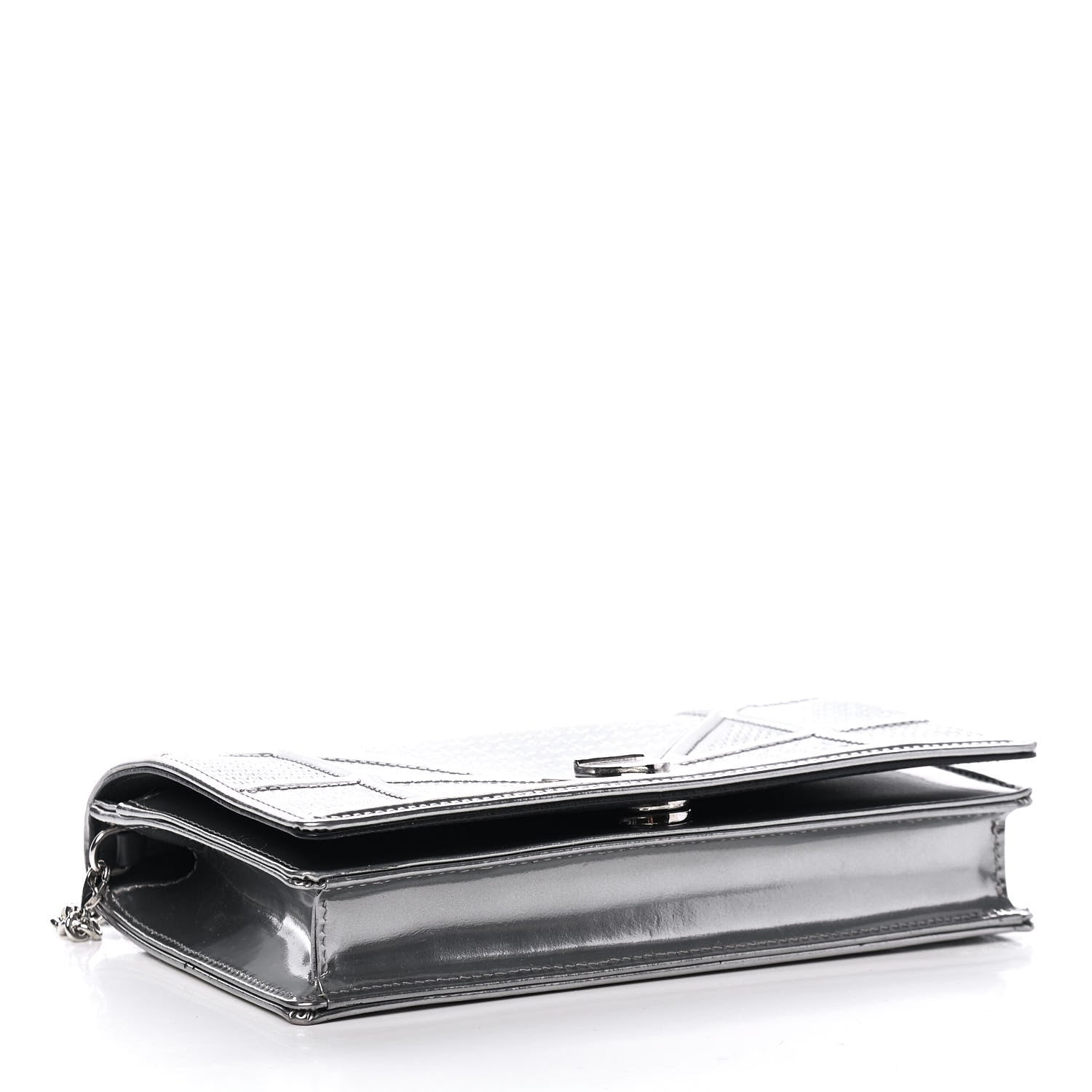 Christian Dior Metallic Patent Micro-Cannage Diorama Wallet on Chain Pouch Argent 3 of 5