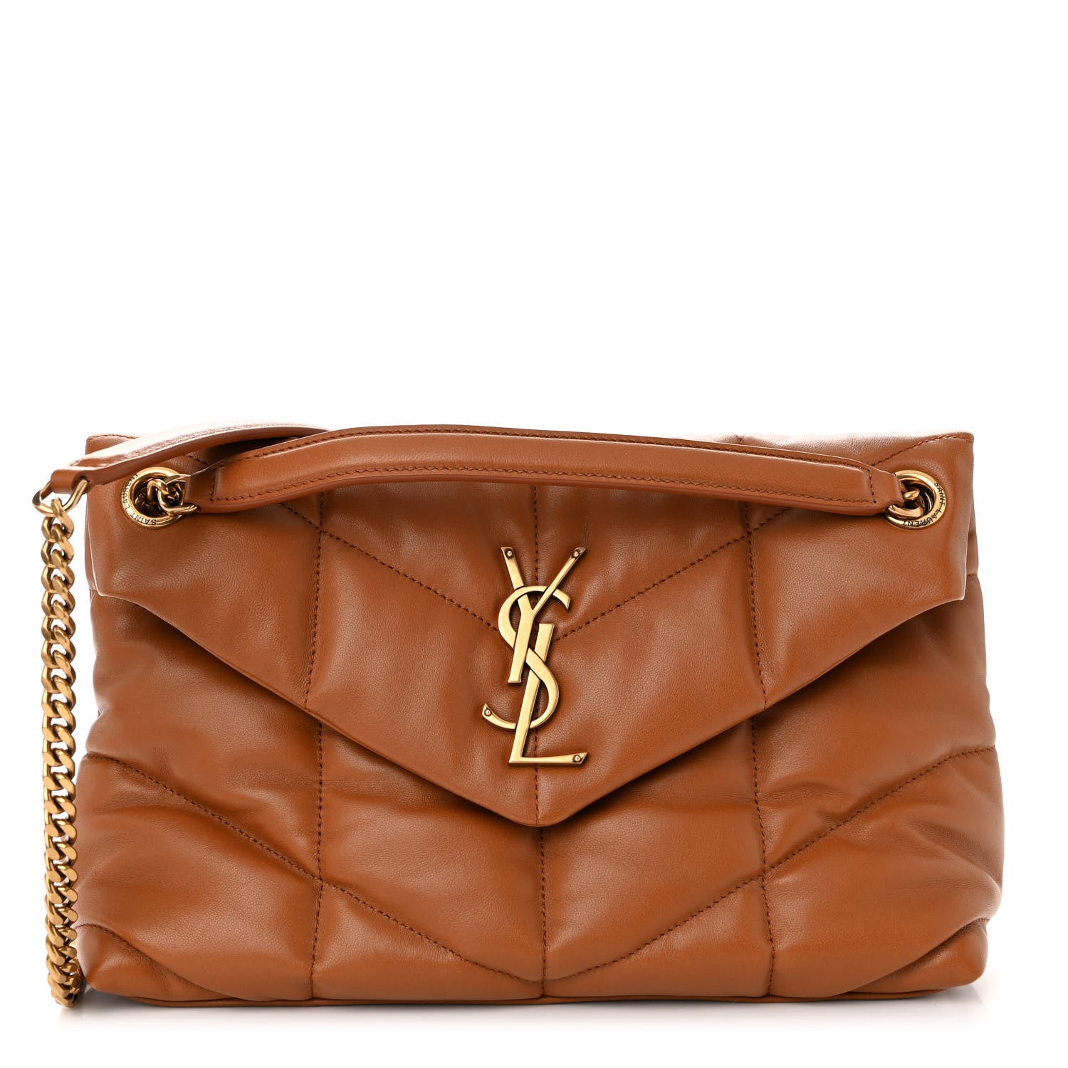 Saint Laurent Lambskin Quilted Small Loulou Puffer Monogram Chain Satchel Dark Honey 1 of 9
