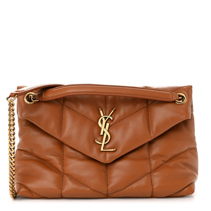 Saint Laurent Lambskin Quilted Small Loulou Puffer Monogram Chain Satchel Dark Honey 1 of 9