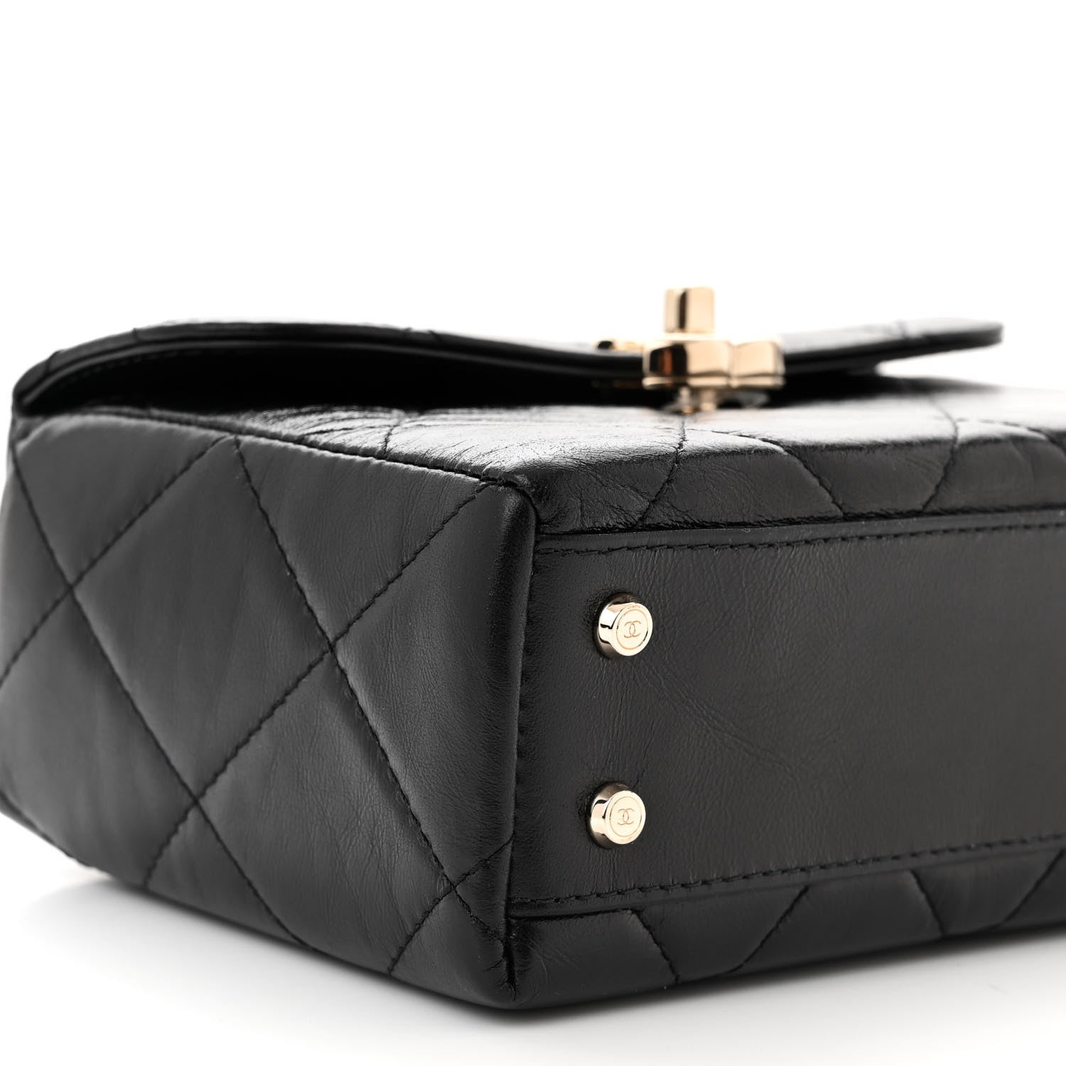 Chanel Shiny Calfskin Quilted Small CC Top Handle Box Bag Black 9 of 11