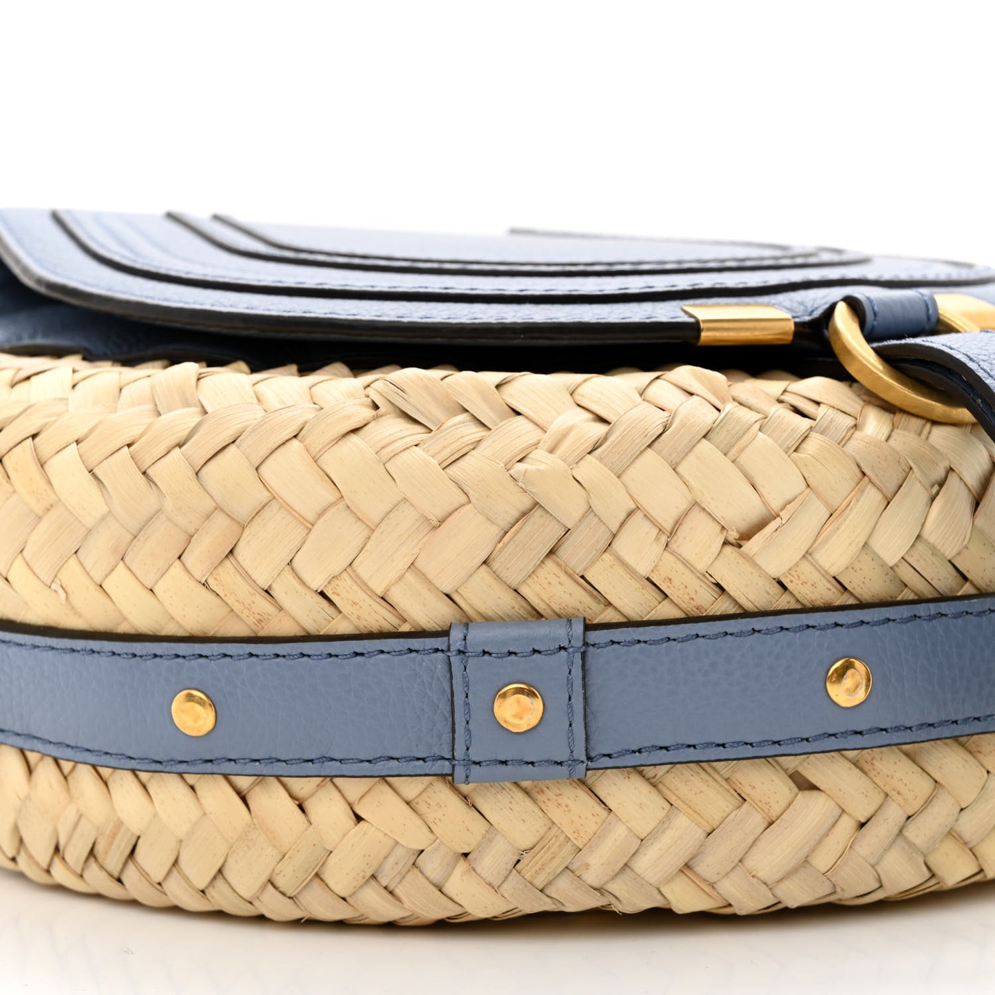 Raffia Small Grain Calfskin Marcie Basket Crossbody Shady Cobalt
