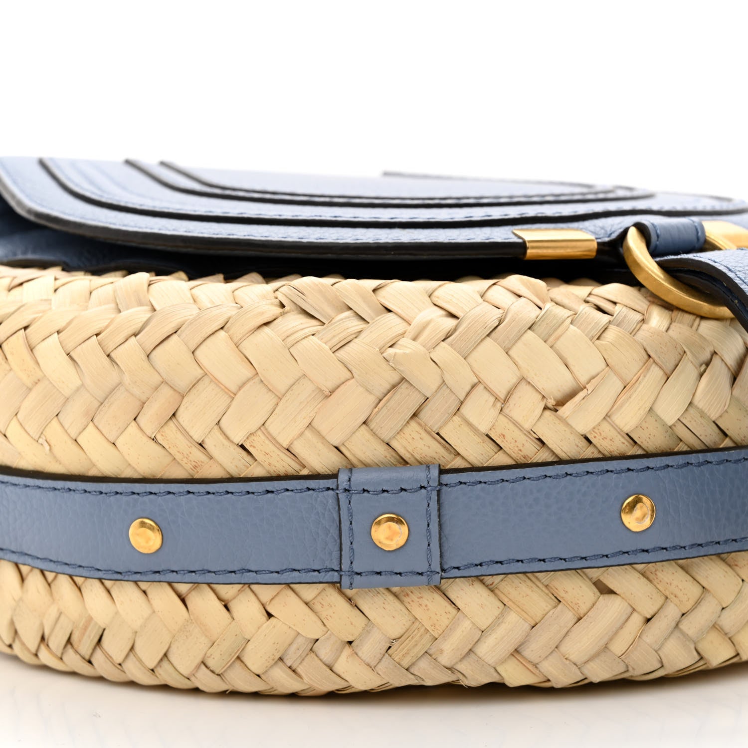 Chloe Raffia Small Grain Calfskin Marcie Basket Crossbody Shady Cobalt 9 of 10