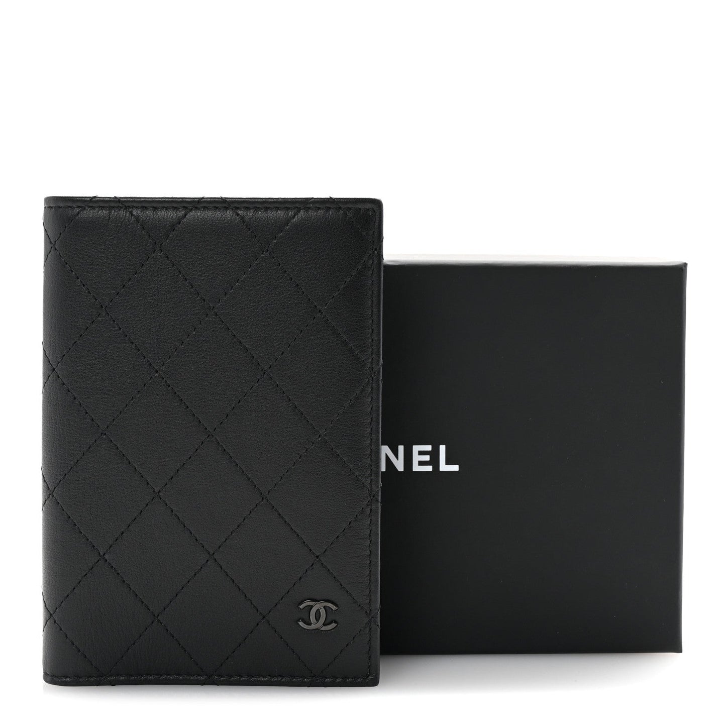 Grained Calfskin Quilted Passport Holder Wallet So Black