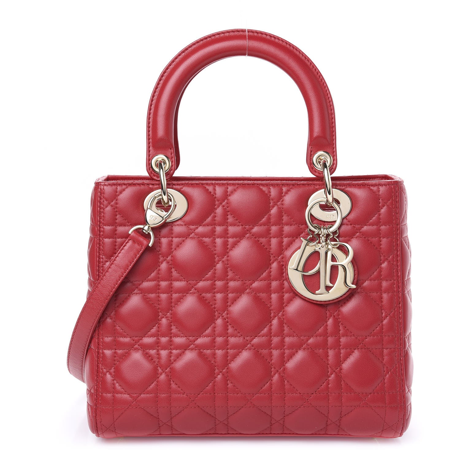 Christian Dior Lambskin Cannage Medium Lady Dior Red 1 of 12